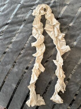 Secret Lentil OOK Artsy Unique Handmade Cream Ruffled Linen Scarf Lagenlook